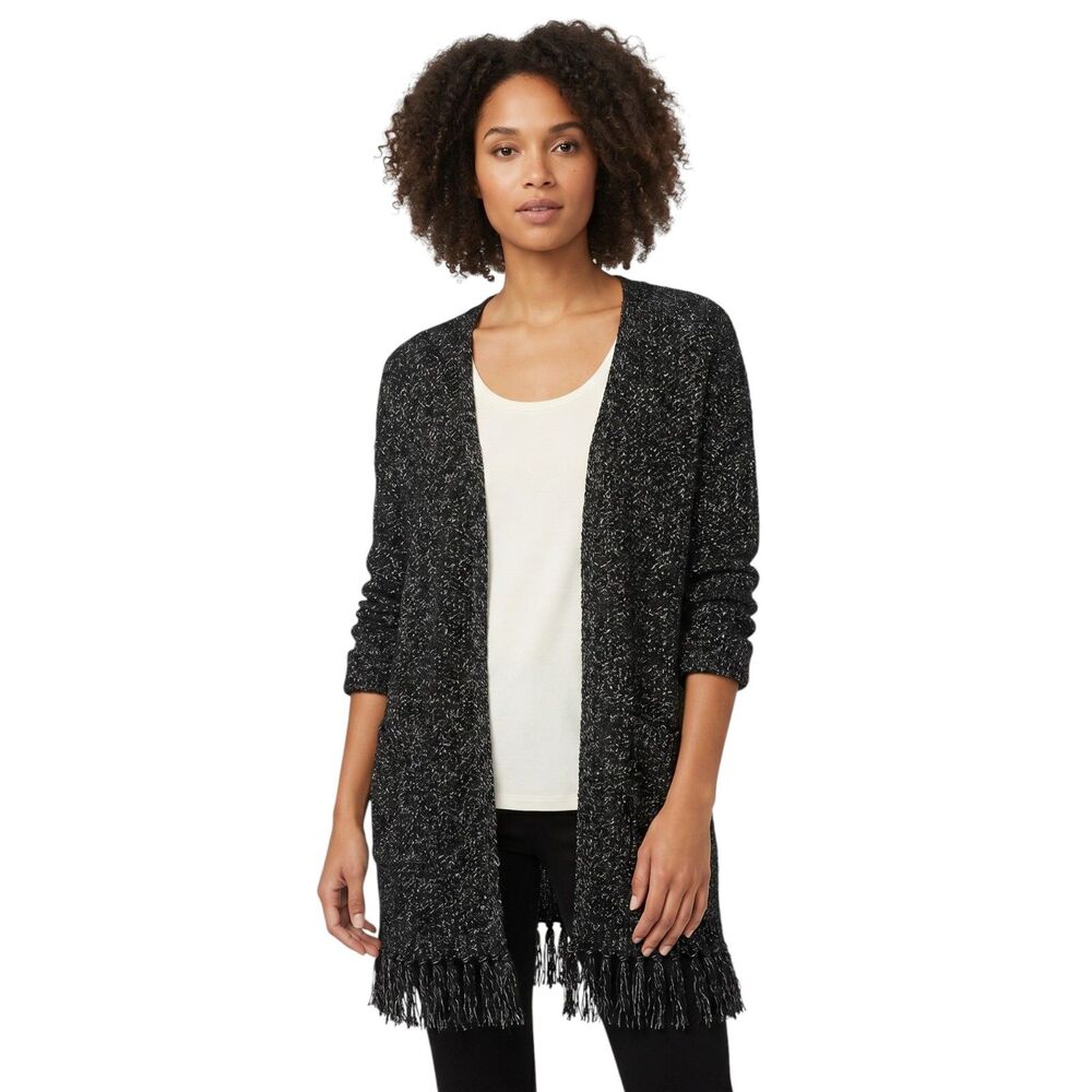 Madewell Black Fringe Cotton Cardigan Sweater Size S